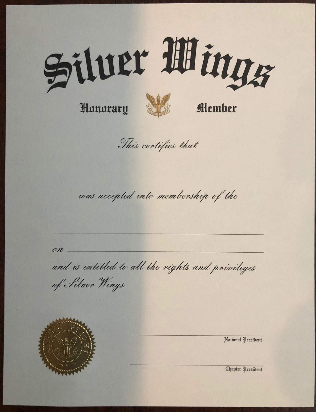 Arnold　Member　Air　Honorary　Society　Silver　WingsSW　Certificate